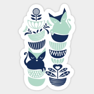 Swedish folk cats // navy blue and mint kittens Sticker